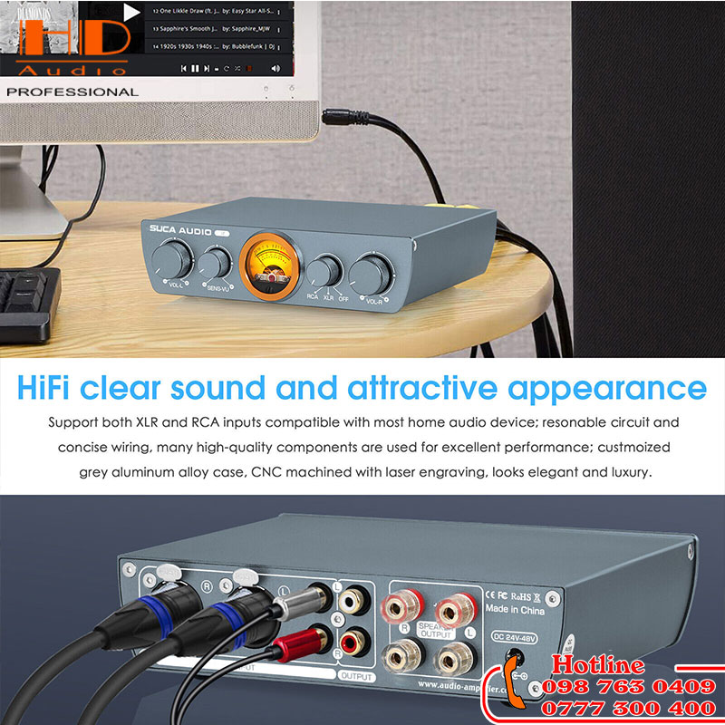 Amply SUCA AUDIO U7 -Đồng Hồ VU Bắt Mắt - Công Suất Khủng 300wx2 - Hàng Chính Hãng