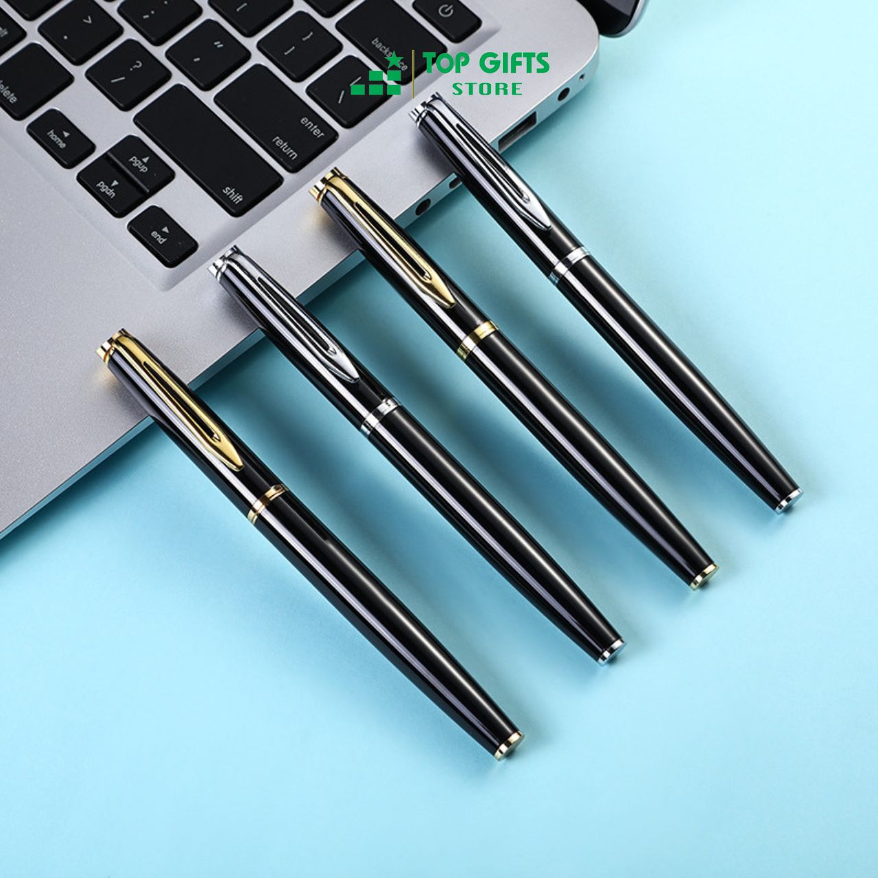 Bút kim loại nắp khắc tên PG026 - ngòi 0.5mm Penmall mực xanh + Hộp bút