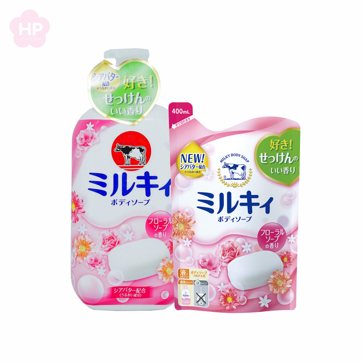 Combo Sữa Tắm Sáng Da Hương Hoa Hồng Cow Milky Body Soap Citrus ( Chai 550 mL Và Túi 400 mL )