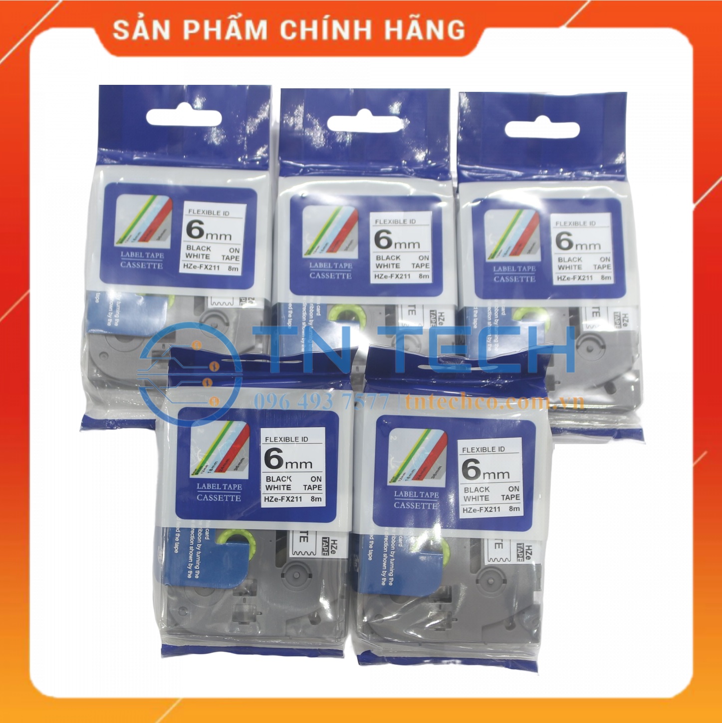 Nhãn In HZE-FX211 - Đen nền trắng 6mm x 8m - Dùng cho máy in BROTHER - AIMO - PUTY [Hàng nhập khẩu]