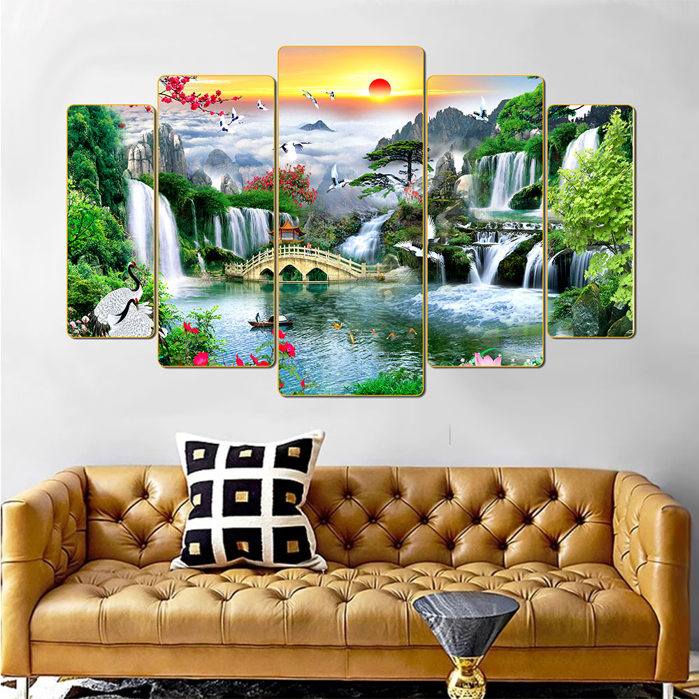 Tranh trang trí - sơn thủy hữu tình - Tranh in cán pvc gương / lụa kim sa: 2182L5