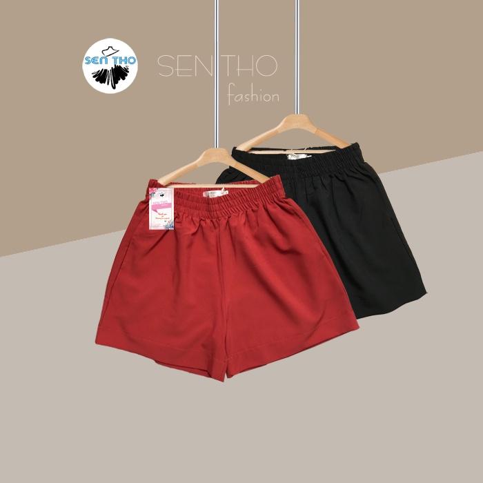 Quần Sooc Bồng Nữ Cạp Chun Năng Động Vải Co Giãn Tốt Short Thể Thao Kiểu Trơn Màu Đen Vàng Đỏ Xanh
