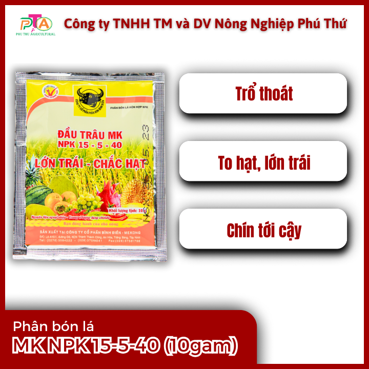 Phân Bón Lá Đầu Trâu MK 15-5-40 - gói 10gam