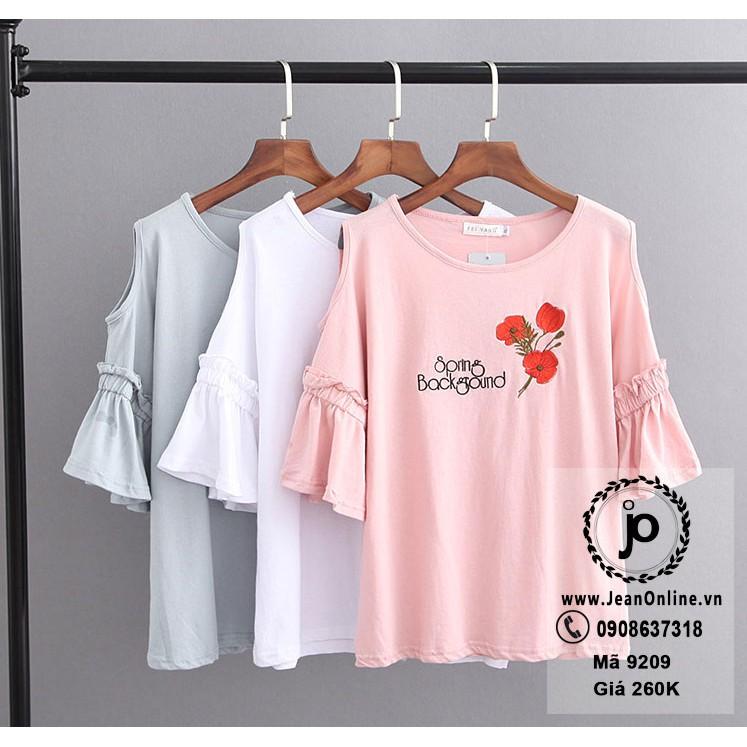 Bigsize Nữ - Áo Thun Khoét Vai Thêu Hoa