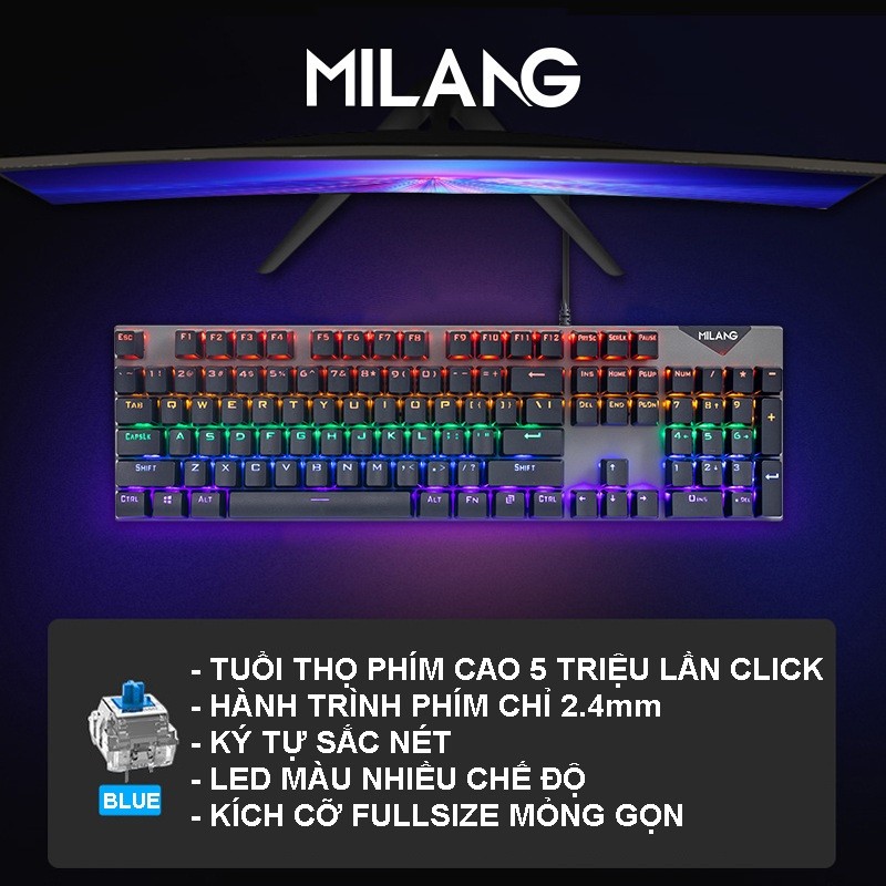 Bàn Phím Cơ Gaming Milang MK808 Fullsize nhỏ gọn - Hàng nhập khẩu