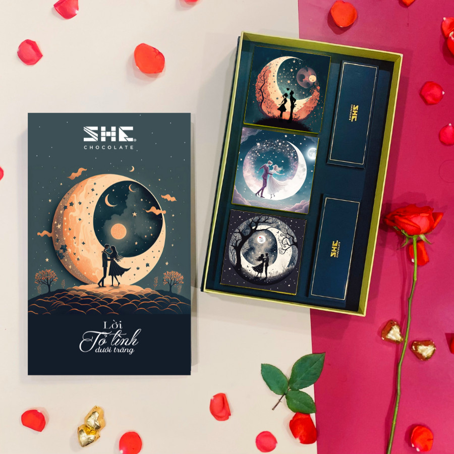 [ SET QUÀ VALENTINE 2024 ] Bộ quà tặng tình yêu Lời Tỏa Tình Dưới Trăng - SHE Chocolate (5 món)