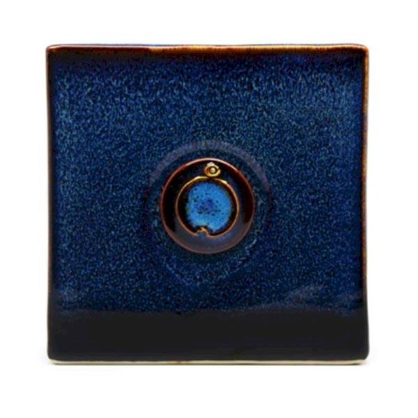 Lọ hoa dẹt 2 lỗ S1  Đông Gia-màu men hỏa biến  tự nhiên Xanh sóng biển  8094 Largle squared vase for table or wall
