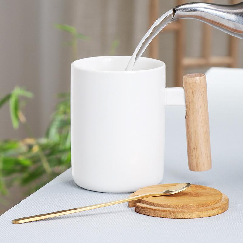 Thuận lợi nhất đơn giản phong cách Bắc Âu cốc nước dung tích lớn cốc có nắp thìa cốc cà phê tay cầm bằng gỗ văn phòng cặp đôi cốc quà tặng biểu tượng