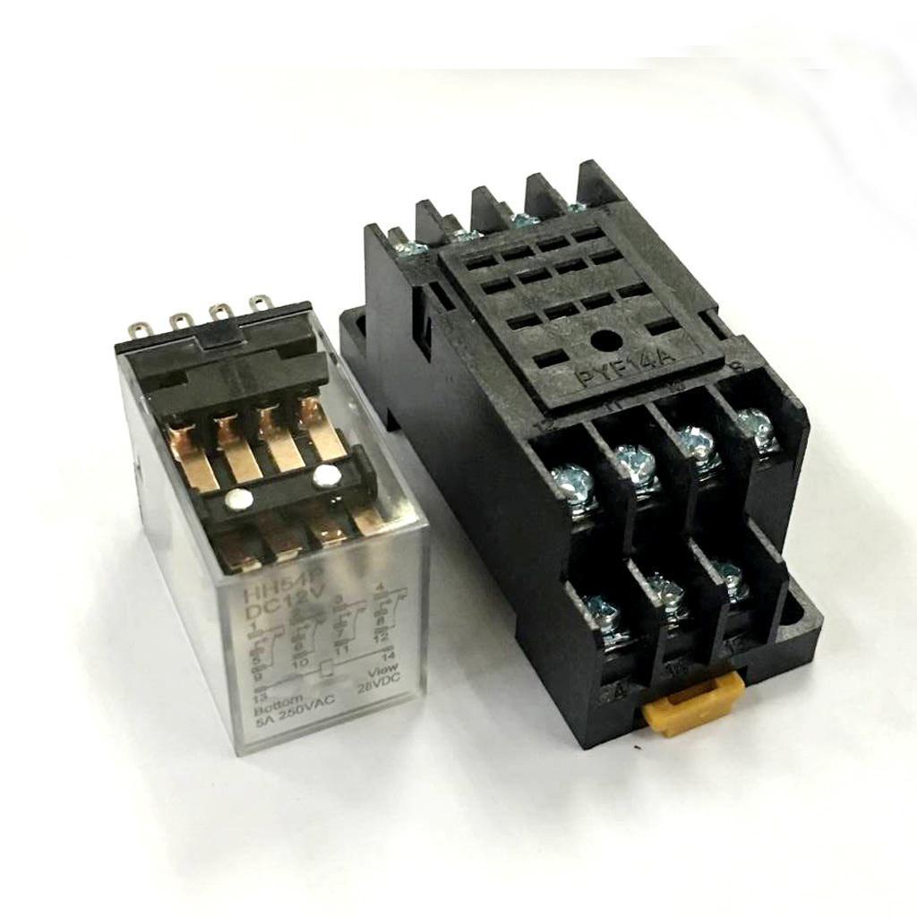 2-5pack 12VDC Coil 4PDT General Purpose Power Relay With Socket Base