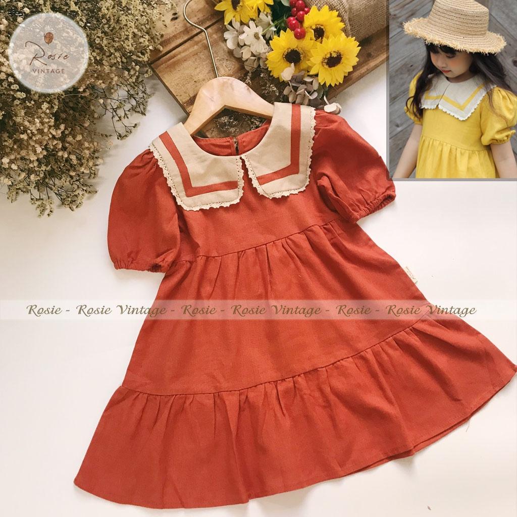 Váy thủy thủ ROSIE V20, chất vải Linen 100% tự nhiên, thấm hút mồ hôi cực tốt, mặc thoáng mát cho bé gái từ 9 - 36kg