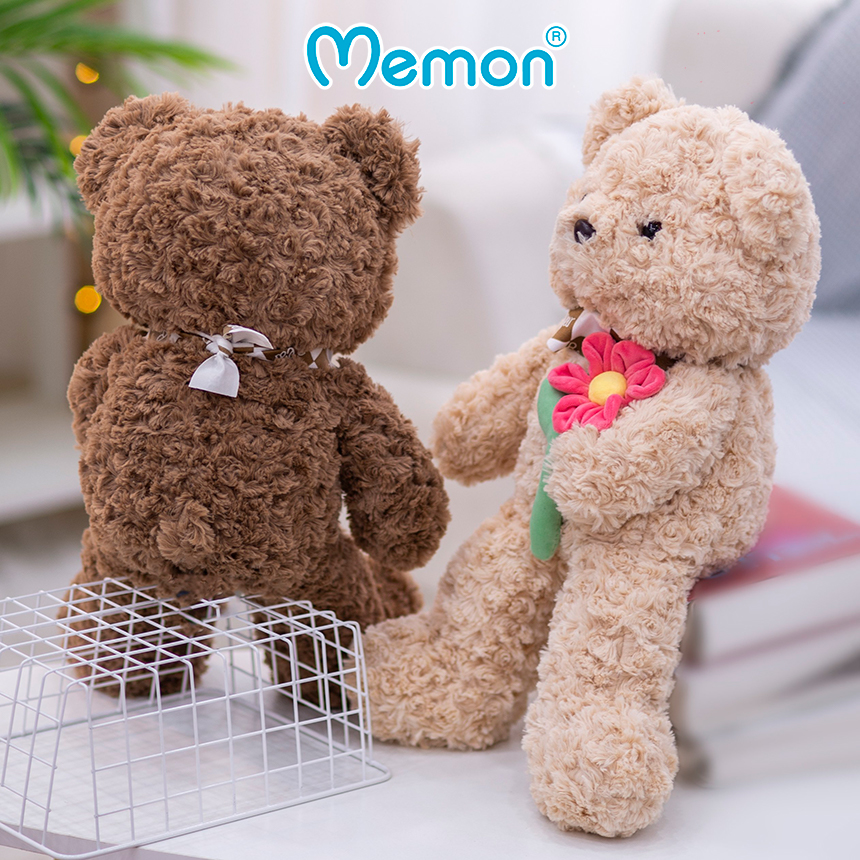 Gấu Bông Teddy Ôm Cành Hoa 50cm Cao Cấp Memon, Gấu Bông Teddy Mềm Mịn