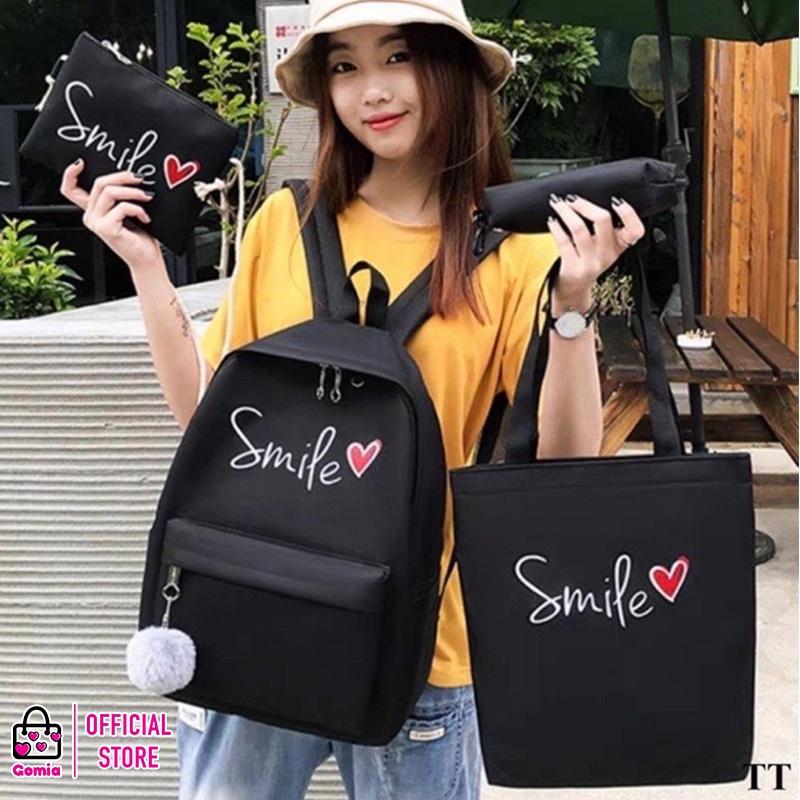 Balo SMILE túi tote ví bóp viết style Hàn Quốc phù hợp đi học đi chơi du lịch giá rẻ GOMIA BLS5091