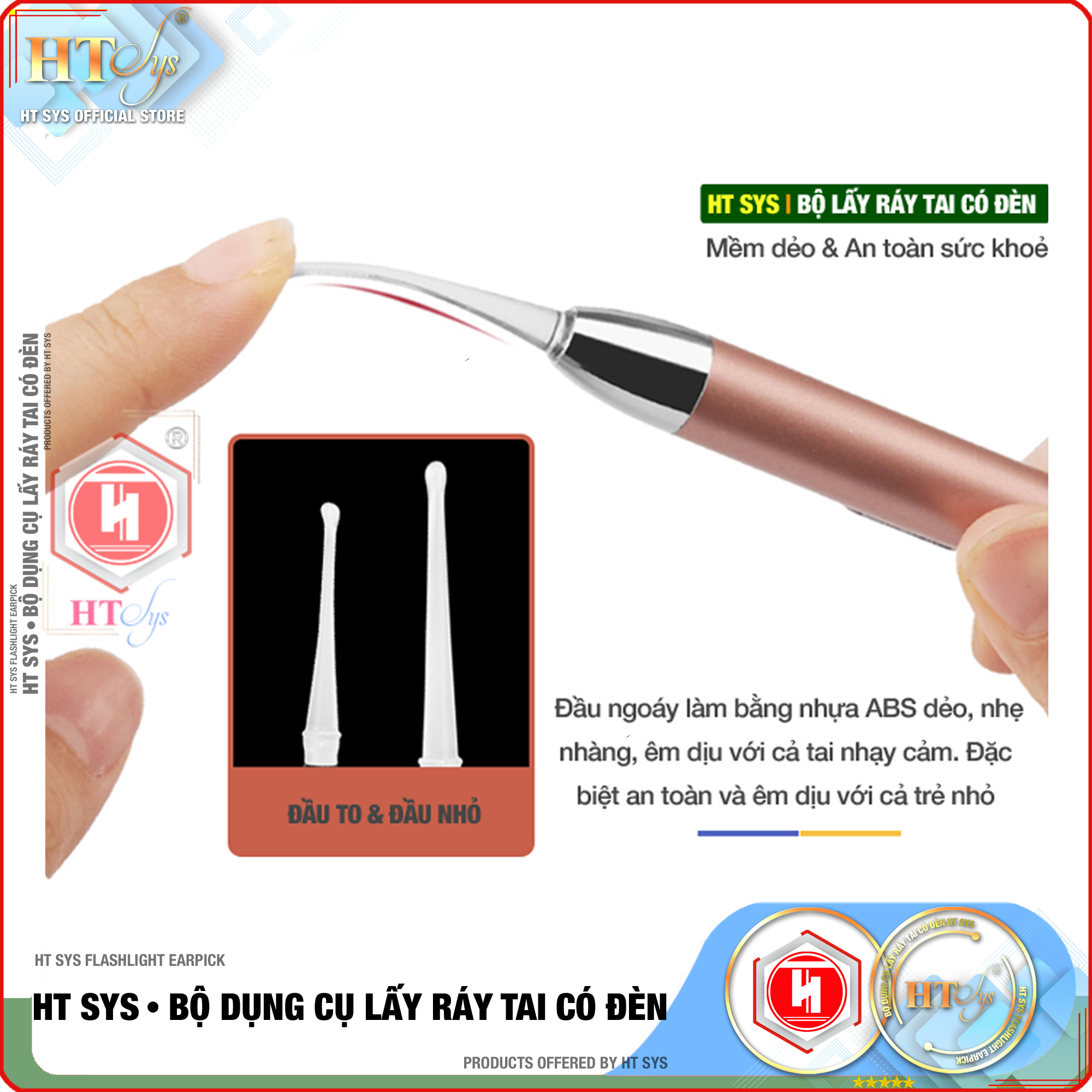 Bộ Dụng Cụ Lấy Ráy Tai - Ngoáy Tai HT SYS Flashlight Earpick  - Bộ Lấy Ráy Tai Tích Hợp Đèn Led Cao Cấp - An Toàn Và Tiện Lợi Cho Bé