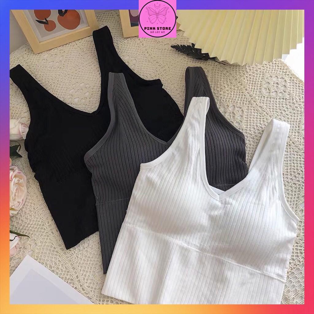 Áo Bra Len Tăm Cotton Cổ Tim Có Đệm Ngực Xuất Nhật PINK STORE