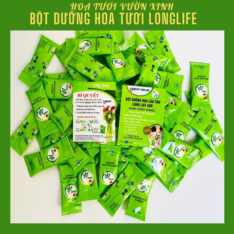 Bột dưỡng hoa lâu tàn Longlife nhập khẩu Israel gói 5gr dưỡng hoa tươi lâu tại nhà và 14 ngày không thay nước mới