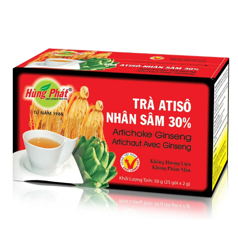 Trà Atisô Nhân Sâm Hỗ Trợ Tăng Cường Sức Khỏe Thanh Lọc Cơ Thể Hộp 25 Gói - Thương hiệu Hùng Phát