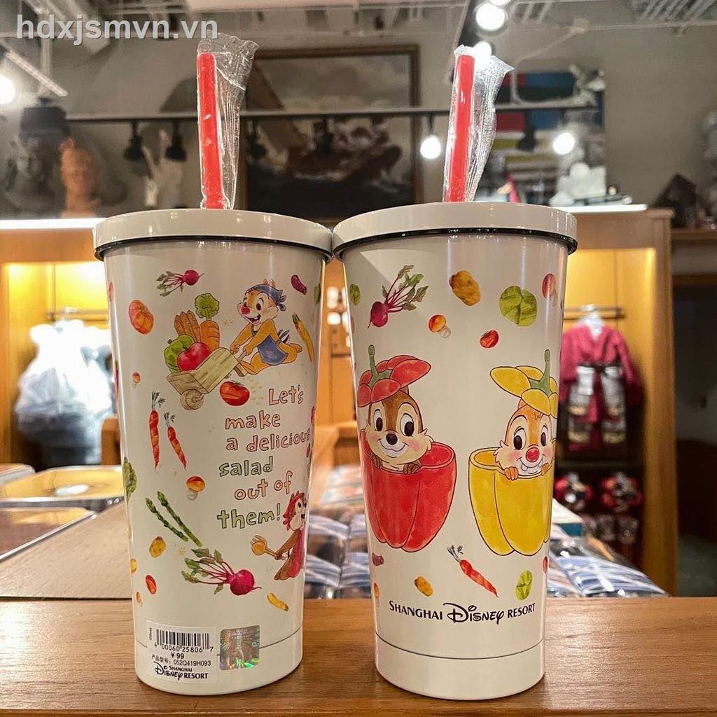 DISNEY Ly Nước Chất Liệu Thép Không Gỉ Có Kèm Ống Hút