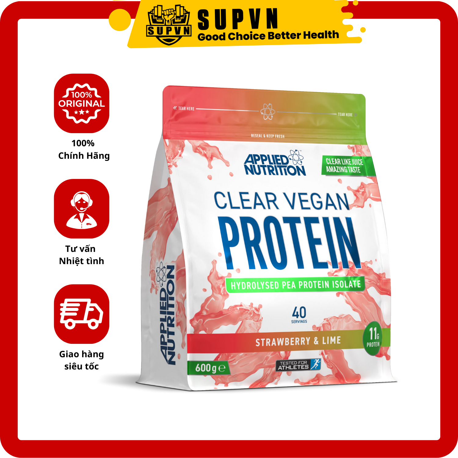 Applied Clear Vegan Protein 40 lần dùng - Sữa Bổ Sung Đạm Vị Trái Cây, Phù Hợp Cho Người Ăn Chay