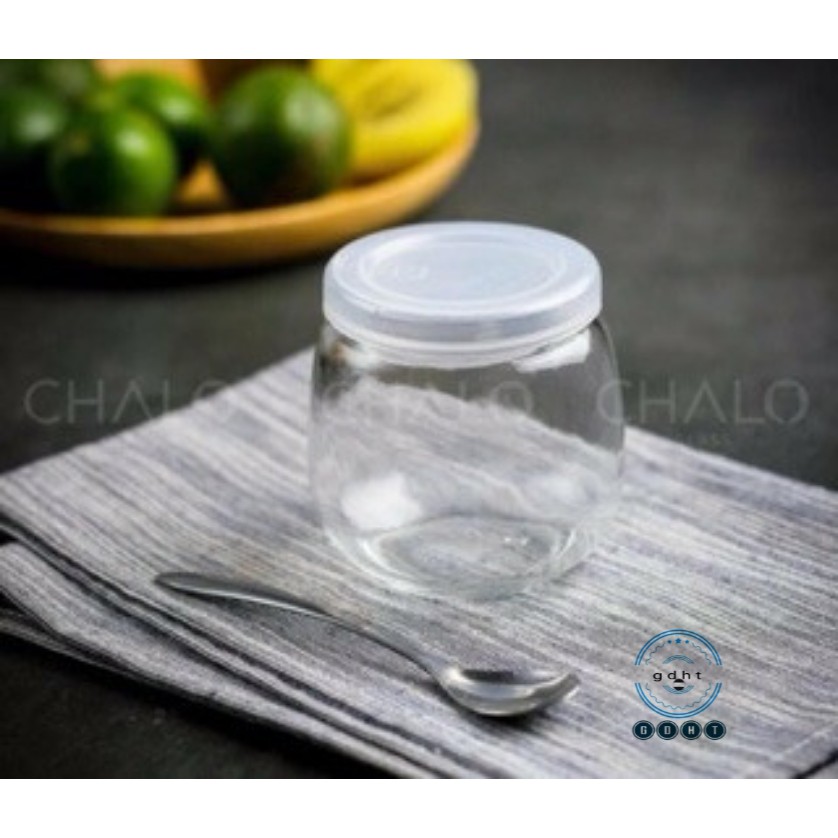 Set hũ thủy tinh làm sữa chua 200 ml DÁNG BỤNG BÉO, hũ thủy tinh đựng hương liệu, mật ong, làm sữa chua