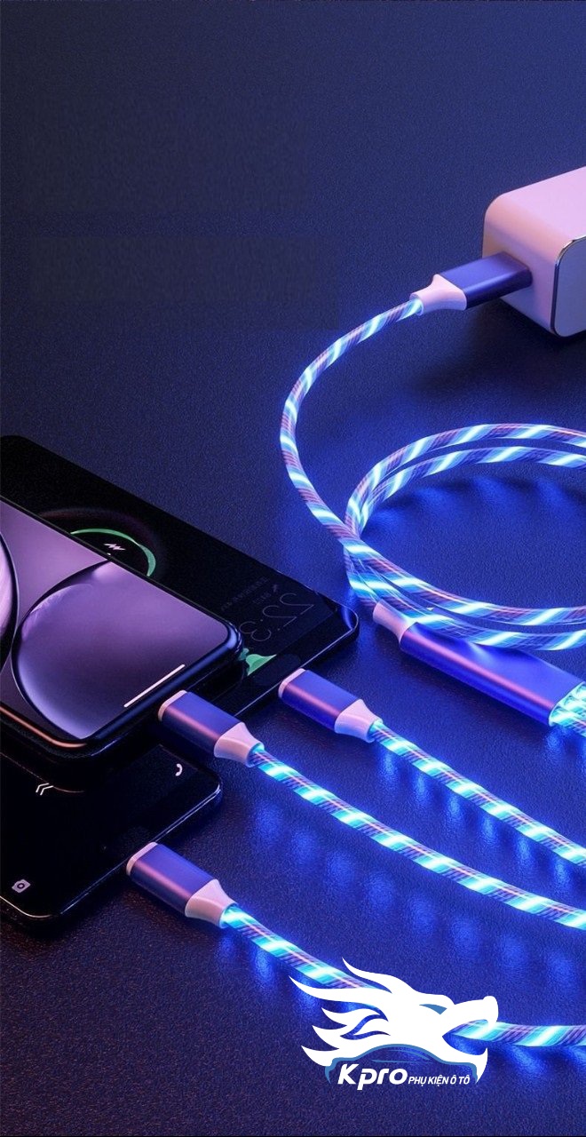 Dây sạc, cáp sạc đèn led chuyển động 3 đầu sạc sửa dụng trên ô tô, xe hơi - Hàng Kpro chất lượng cao