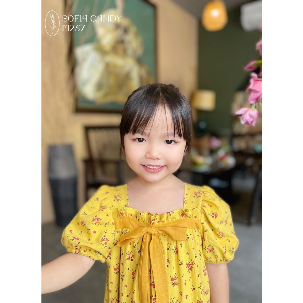 Váy Vàng Hoa Nhí Tay Bồng Nơ Thân Baby Sofiacandy Sang Xịn