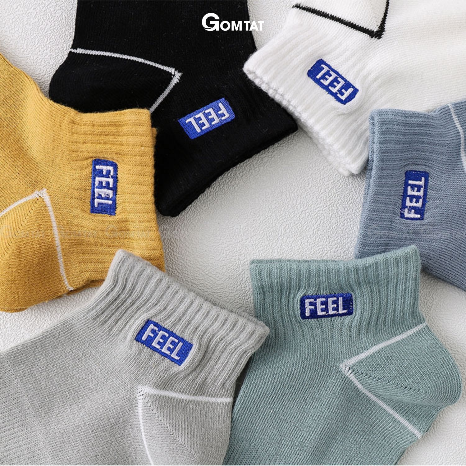 Set 6 đôi tất vớ nam cổ ngắn GOMTAT cao cấp mẫu Feel, chất liệu cotton mềm mại thoáng mát cực êm chân - NACN-FEEL-CB6