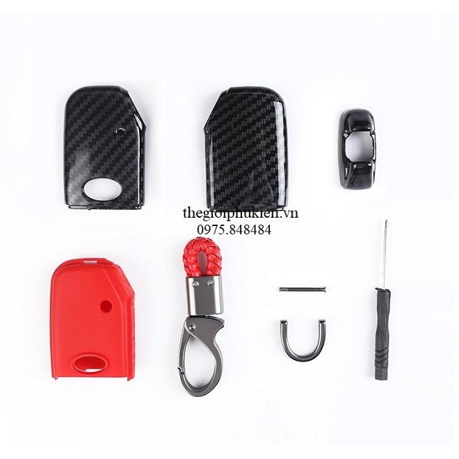 Ốp chìa khóa carbon bọc, bảo vệ chìa khóa xe Kia Cerato 2019 kèm móc đeo INOX