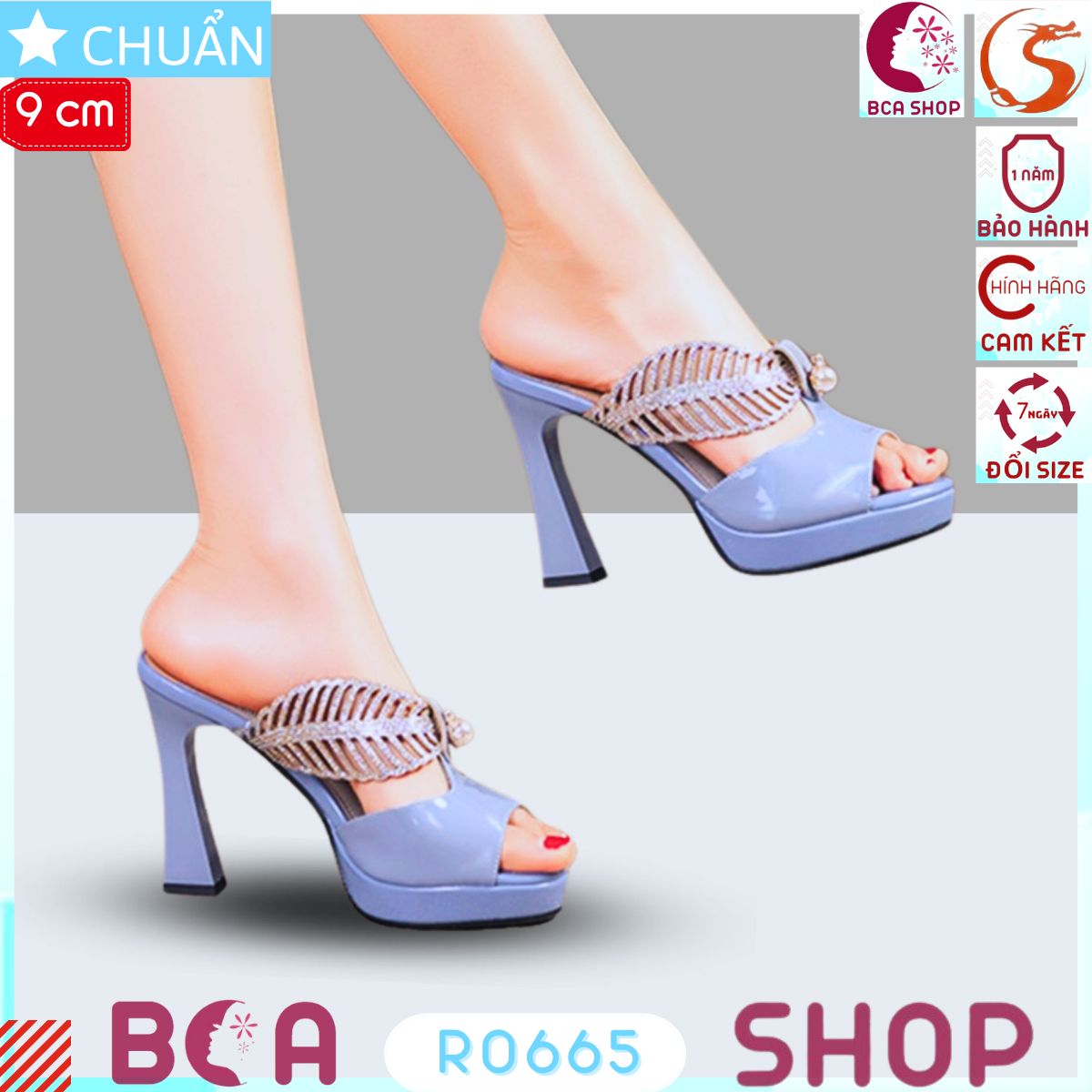 Dép nữ đẹp chính hãng cao gót 9 phân RO665 ROSATA tại BCASHOP thời trang và tôn dáng với thiết kế 2 chiếc lá đính nhau
