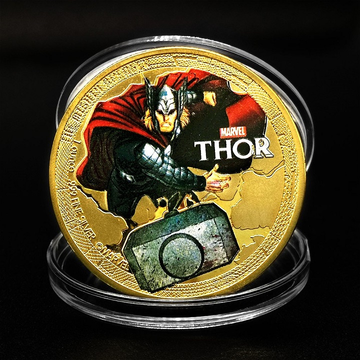 Xu lưu niệm Avengers Marvel Siêu Anh Hùng Thor Vàng, chất liệu Niken, đường kính xu 4cm, dùng để lưu niệm, sưu tầm, làm đồ thủ công mỹ nghệ - SP002465