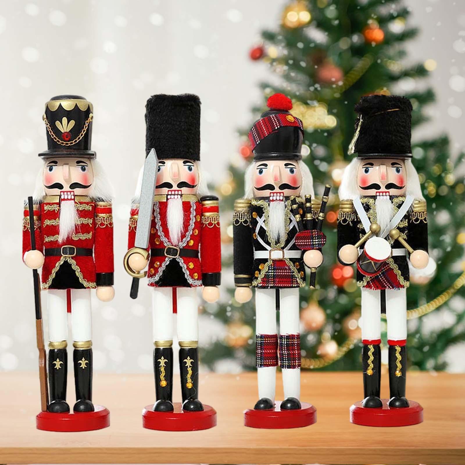 4Pcs Christmas Nutcracker Ornament Sculpture Cartoon Figurine Wooden Nutcracker Doll for Xmas Party Holiday Home Decor Gifts