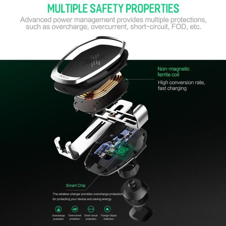 Giá đỡ điện thoại/ kiêm sạc không dây trên ô tô, xe hơi cao cấp Rock RWC0246