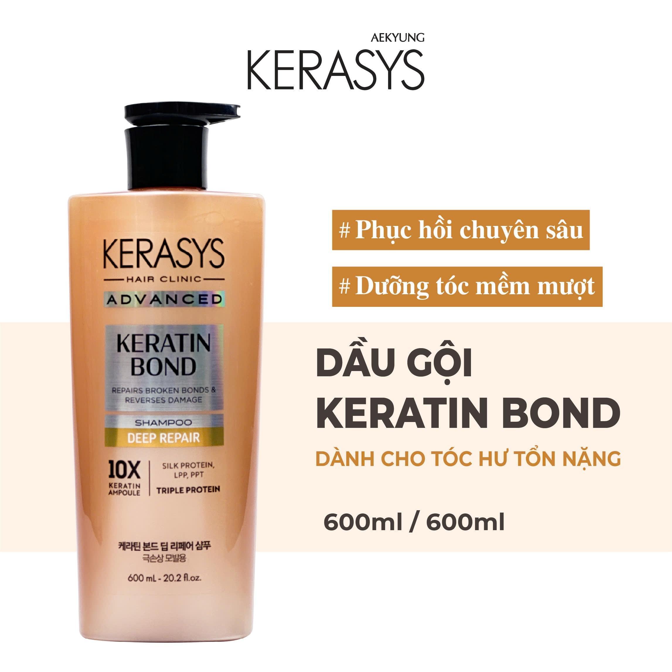 Dầu gội cao cấp Hàn Quốc Kerasys Keratin Bond Deep Repair (Phục hồi chuyên sâu tóc hư tổn nặng) 600ml