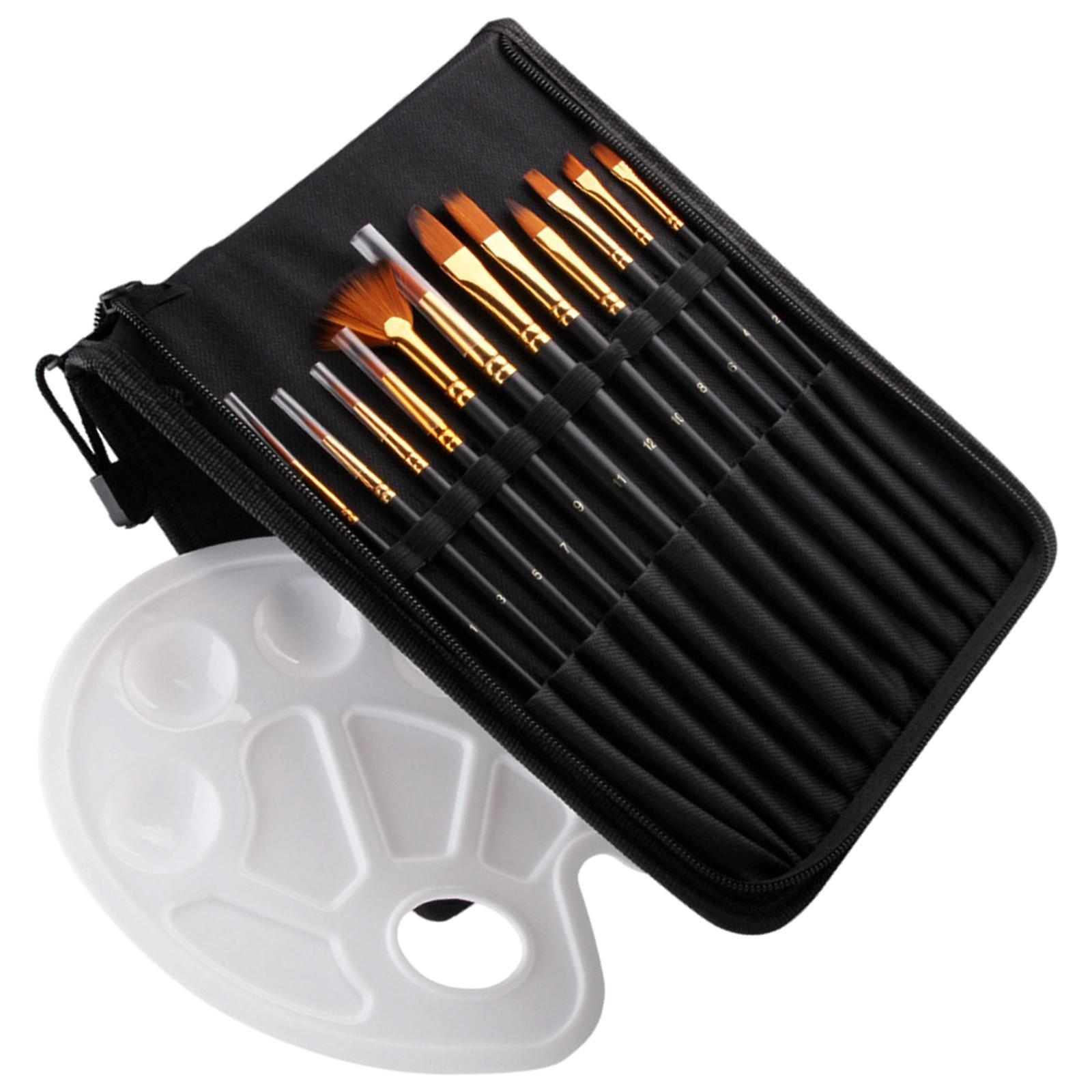 14 Pack Paint Brush Set with 12 Brushes, 1 Palette and 1 Carrying Case for Watercolor, Oil, Acrylic Painting