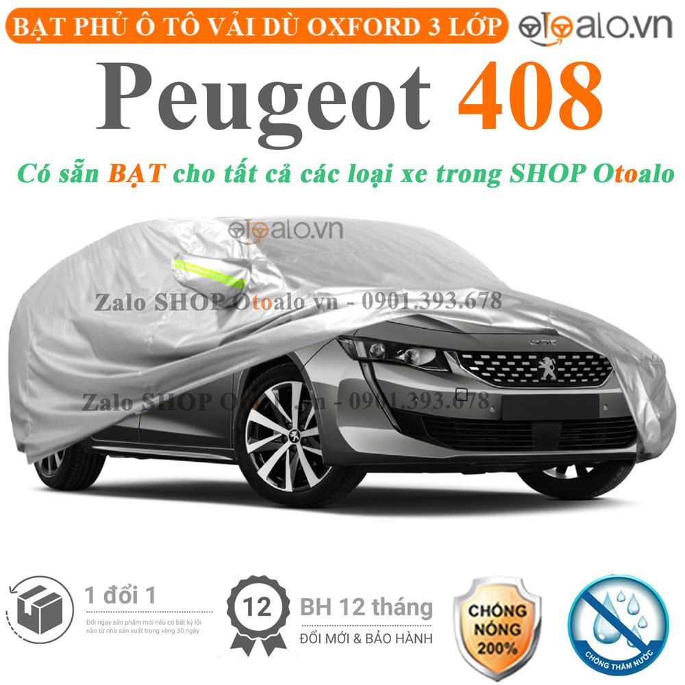 Bạt che phủ xe ô tô Peugeot 408 vải dù 3 lớp CAO CẤP BPXOT - OTOALO