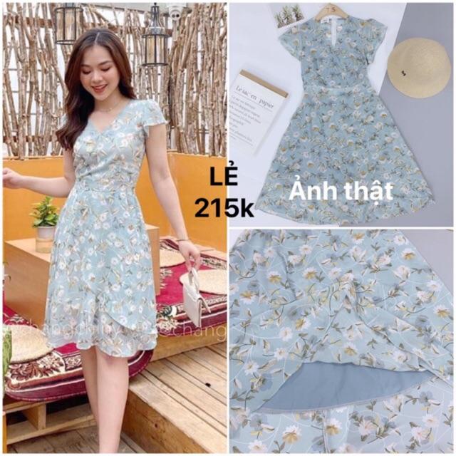 Đầm hoa xanh tằm cánh tiên siêu hót có ảnh thật