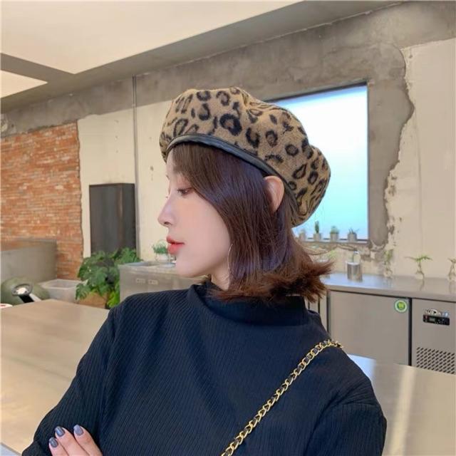 Mũ beret hoạ tiết da beo phong cách hàn quốc - Khăn turban