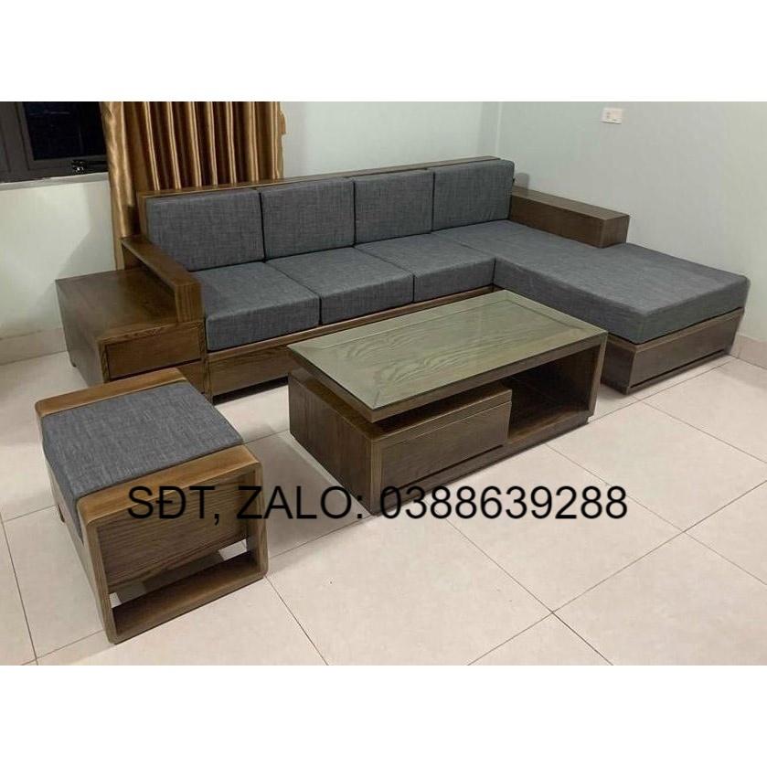 Bộ bàn ghế phòng khách Sofa góc L gỗ sồi Nga BG228 giá thật