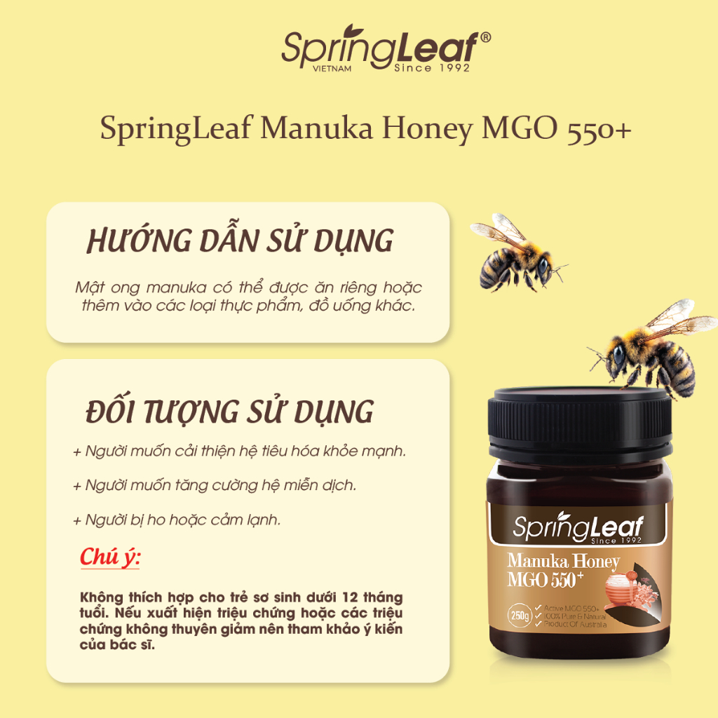 Mật ong MANUKA Úc MGO 550+ 500gr Springleaf Manuka Honey