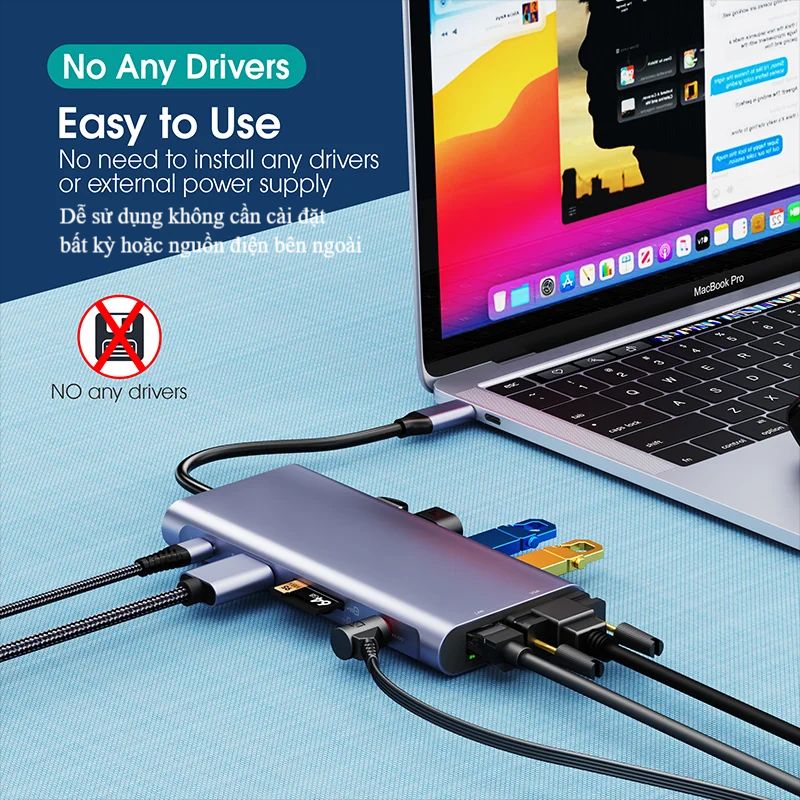 Hub Type C FIRO 11in1 - Hub Chuyển Đổi Type C To HDMI Chuẩn HDTV - 1 Cổng HDMI 4K, 1 Cổng VGA, 1 Cổng Mạng Lan, 1 Cổng Type C PD, 4 Cổng USB 3.0&amp;2.0, 2 Khe Đọc Thẻ TF/SD, 1 Cổng Audio - Kết Nối Tốc Độ Cao-Dùng Cho Smartphone/Laptop/PC/Tivi-Hàng Chính Hãng