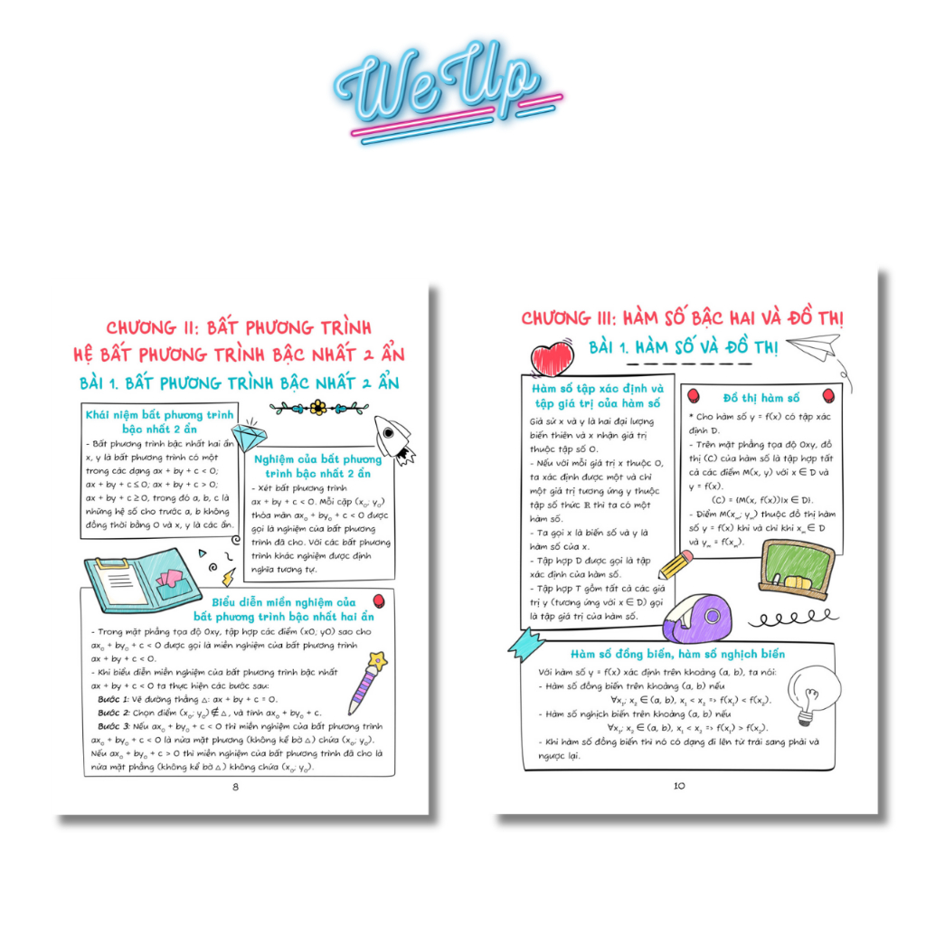 Sách - Sổ Đề Cương Kiến Thức Và Bài Tập Toán Văn Anh 10- Học Theo Phương Pháp SKETCHNOTE Trang Trí Sticker Sinh Động