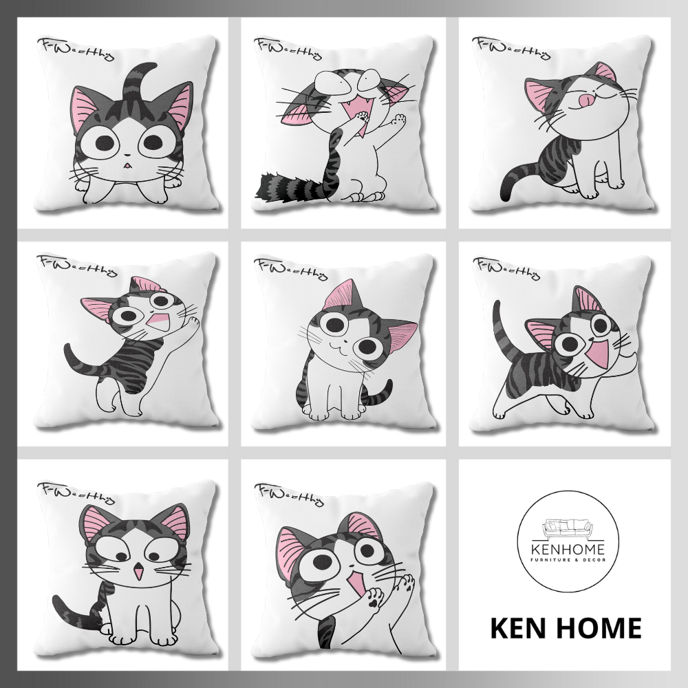 Gối Sofa Họa Tiết Hình Mèo Cute - Gối Tựa Lưng Sofa Trang Trí Nhà Cửa Đơn Giản Và Dễ Thương - Vải Bố Cao Cấp - Kích Thước 45x45cm