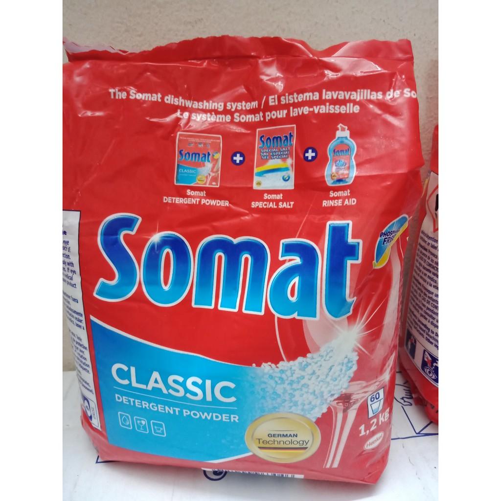 Gói bột rửa bát chén ly Somat 1,2kg chuyên dùng cho máykết hợp cùng muối bóng