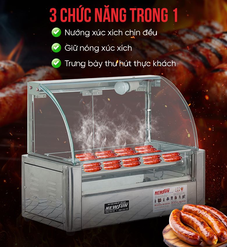 Máy nướng xúc xích 5 thanh CY-5 (kính cong) NEWSUN - Hàng chính hãng