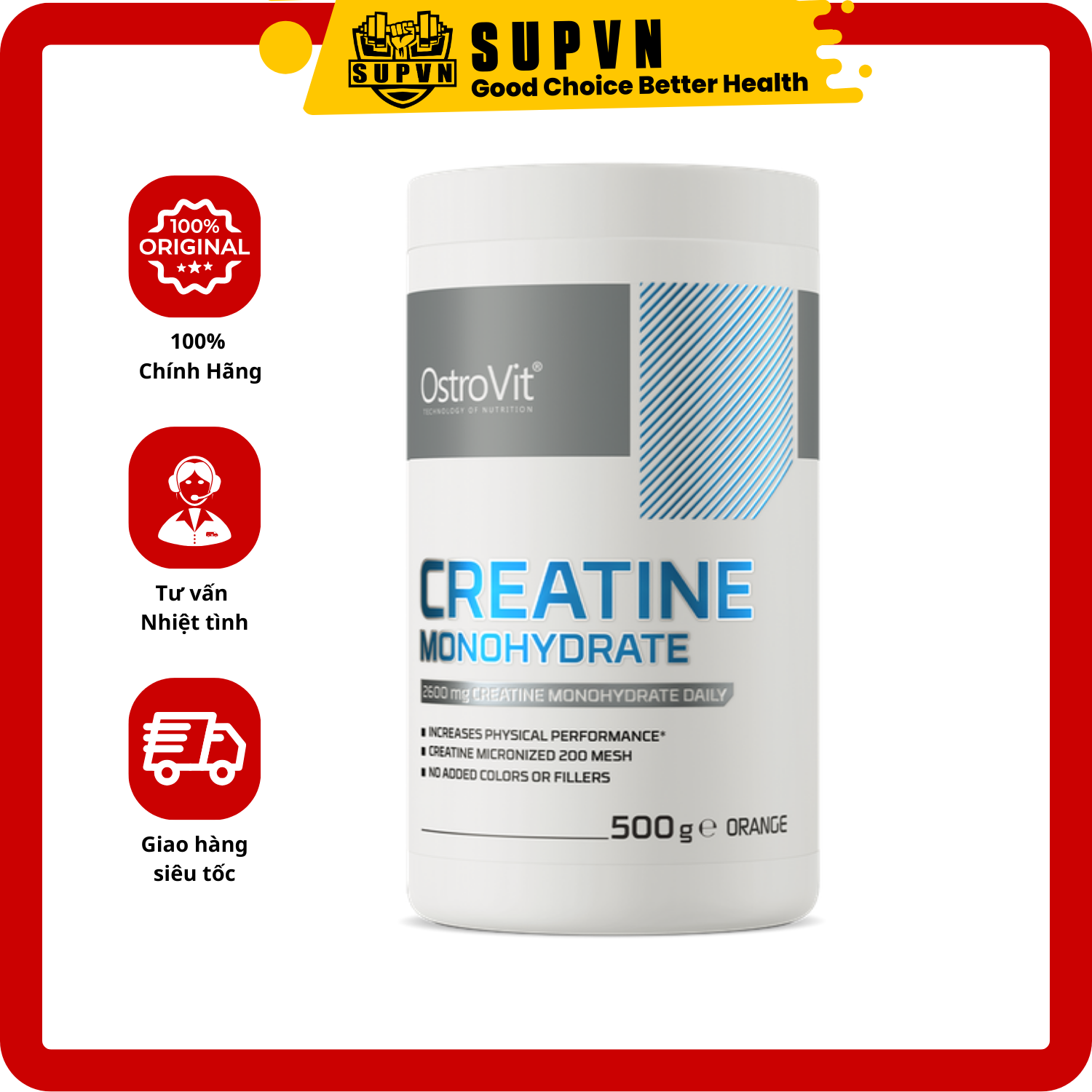 Creatine Ostrovit 500gram - Hỗ trợ tăng sức mạnh, sức bền, phát triển cơ bắp chính hãng giá tốt 100 lần dùng - Cam - Orange