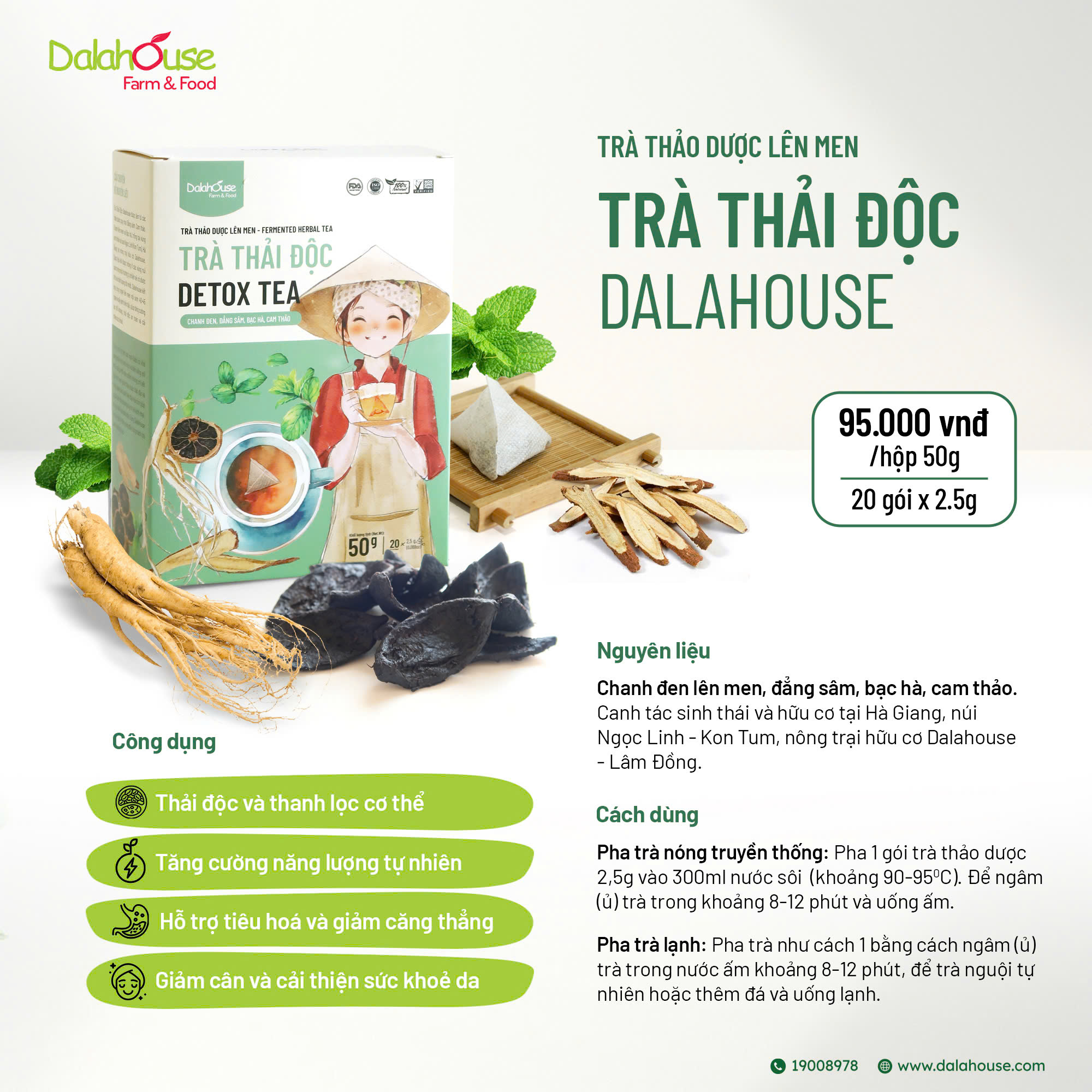 Trà Thải Độc Dalahouse Hộp 50g - Thanh Nhiệt, Mát Gan, Cải Thiện Giấc Ngủ, Tốt Cho Tim Mạch, Giảm Cân, Eatclean, Healthy