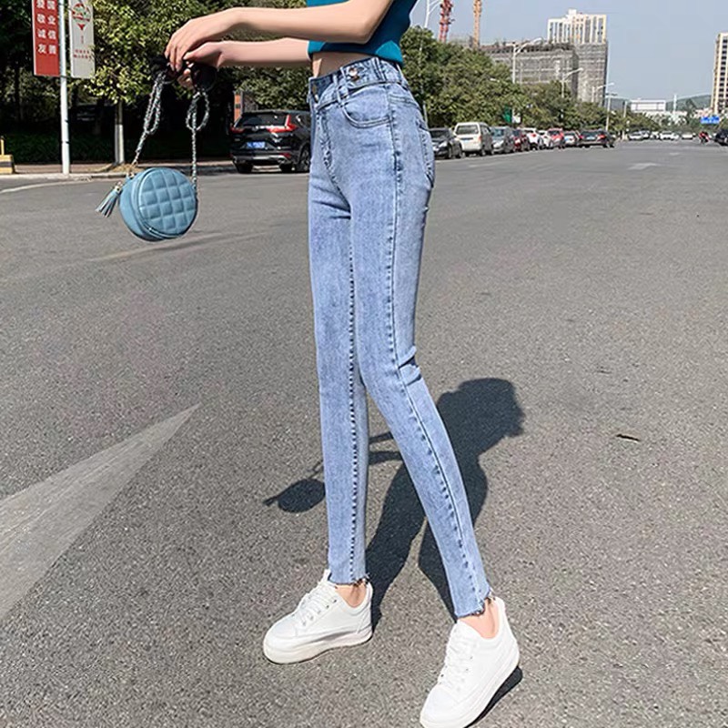 Quần jean dài BIG SIZE xanh đậm lưng 2 nút siêu cao co dãn mạnh 33300 - Dài tua lai 3940 - 33