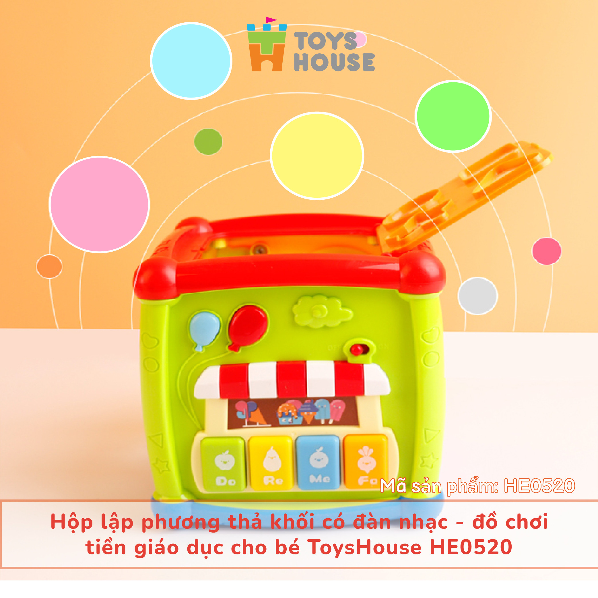 Hộp lập phương thả khối có đàn nhạc - đồ chơi giáo dục cho bé ToysHouse HE0520