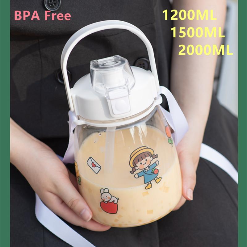 Mới Dung Lượng Cao Dễ Thương Nước Bằng Nhựa Có Ống Hút Dây Di Động Du Lịch Tumbler Bé Gái Con Kawaii Cốc Đồ Uống Cốc Không Chứa BPA miễn Phí