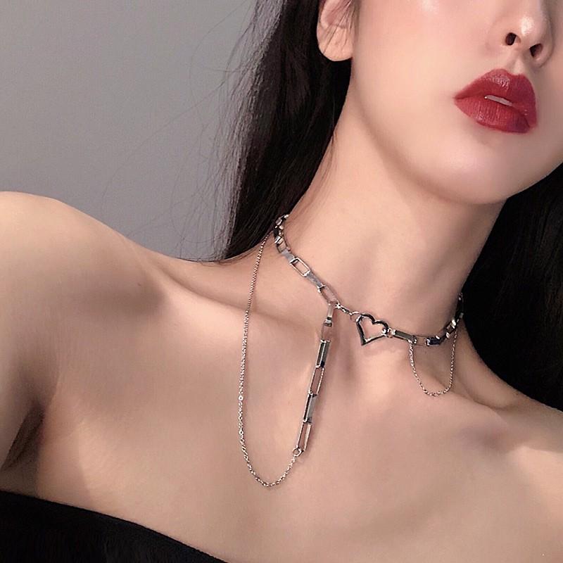 Vòng cổ choker ba lớp mặt hình tim phong cách cá tính