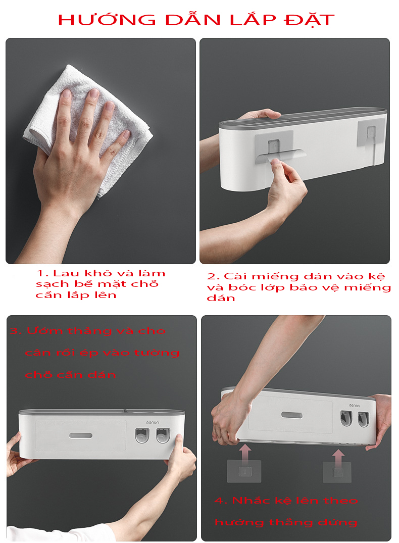 Kệ để bàn chải đánh răng và 2 bộ nhả kem đánh răng OENON kèm cốc hút từ tính